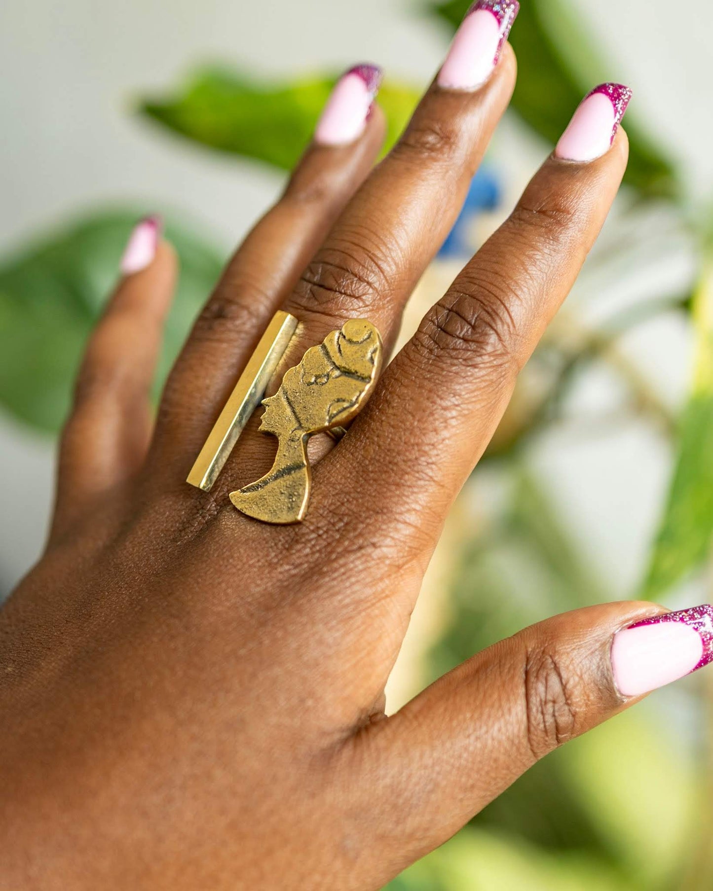 Handcrafted Pure Brass "Mama Africa" Profile Ring with Modern Bar Detail — Adjustable African Queen Silhouette Ring | 100% Kenyan Made | Authentic Statement Jewellery Nairobi