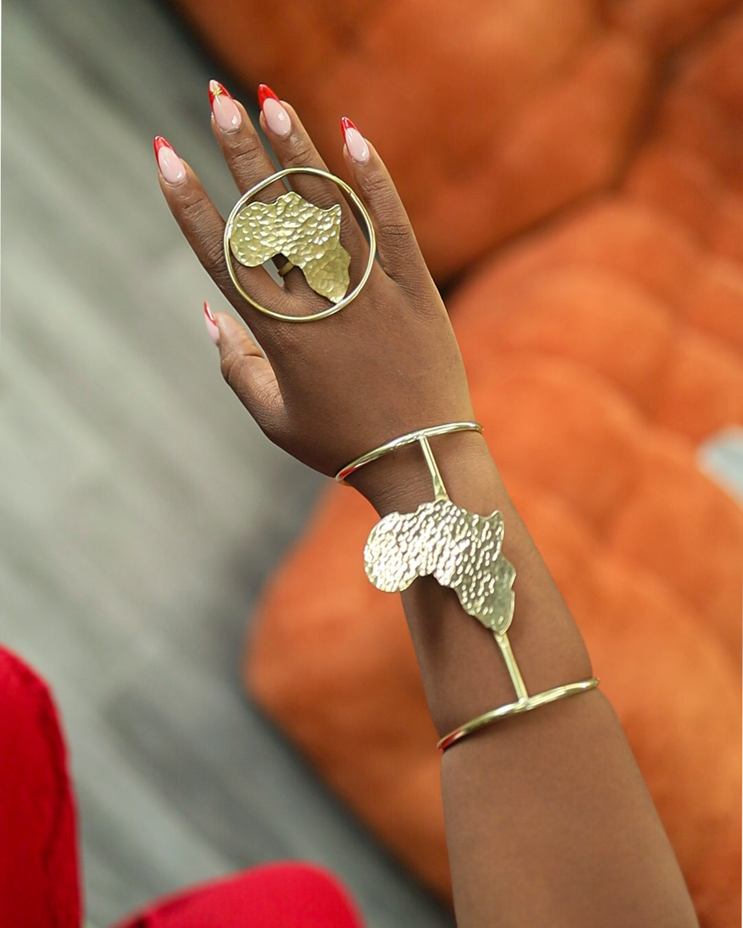 Africa Map Brass Jewellery Set — Cuff Bracelet & Ring | Handcrafted in Kenya