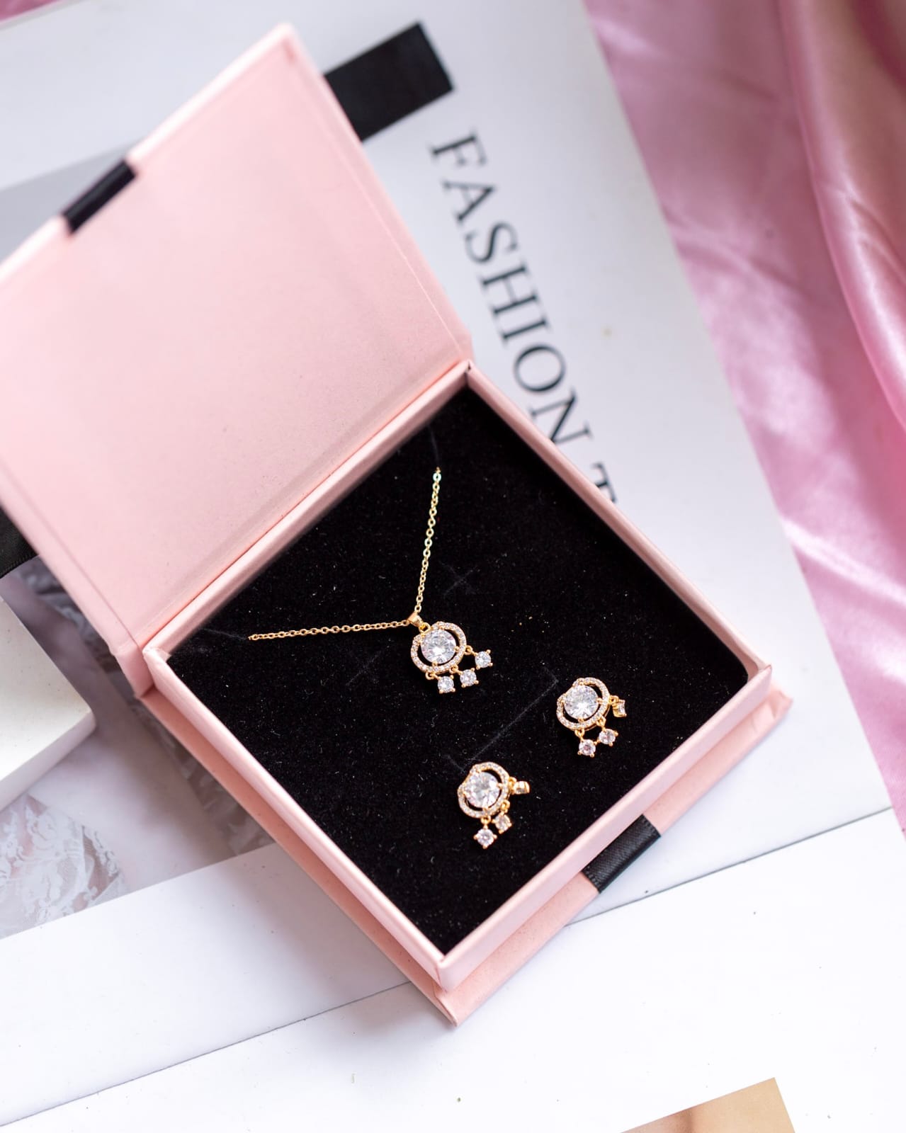 Rose Gold Crystal Jewellery Set for Women — Necklace & Earrings | Gift Box Included | Valentines Gift Shop Nairobi