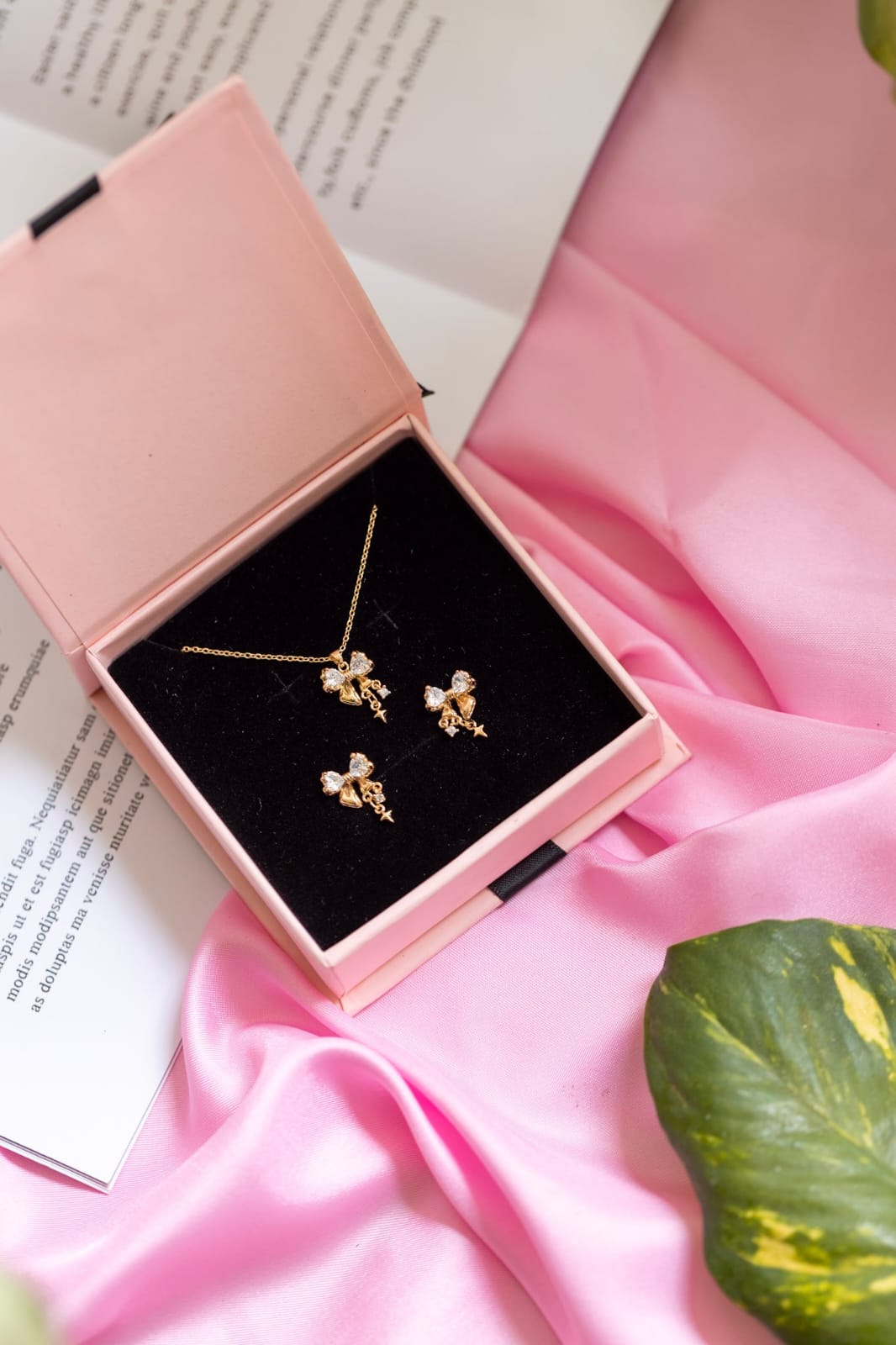 Xupin Rose Gold Bow Jewellery Set for Women — Crystal Necklace & Earrings | Gift Box Included | Valentines Gift Shop Nairobi