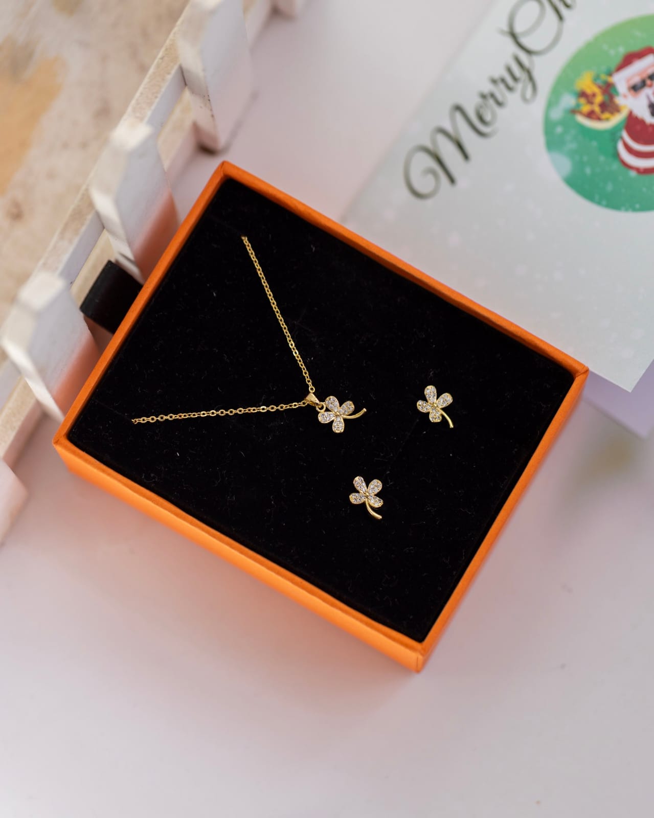 Xupin Rose Gold Lucky Clover Jewellery Set for Women — Crystal Necklace & Earrings | Gift Box Included | Valentines Gift Shop Nairobi