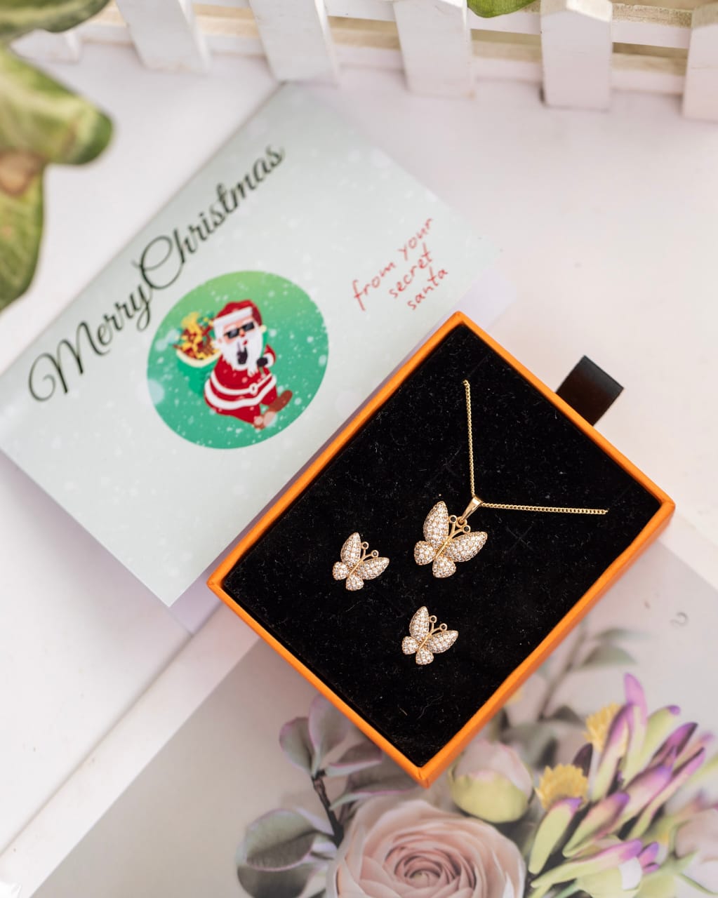Rose Gold Crystal Butterfly Jewellery Set for Women — Necklace & Earrings | Gift Box Included | Valentines Gift Shop Nairobi