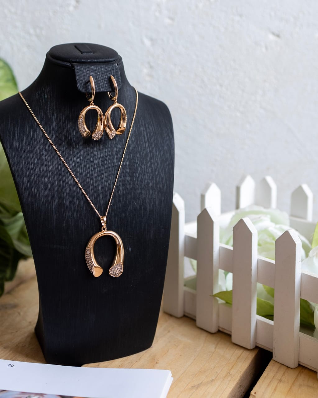 Xupin Rose Gold U-Shape Jewellery Set for Women — Crystal Pendant Necklace & Hoop Earrings | Gift Box Included | Valentines Gift Shop Nairobi