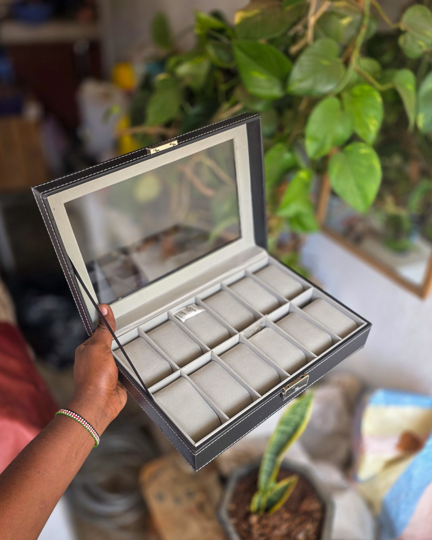Genuine Leather 12-Slot Watch Organizer Box with Lock & Key – Luxury Watch Storage Case in Kenya