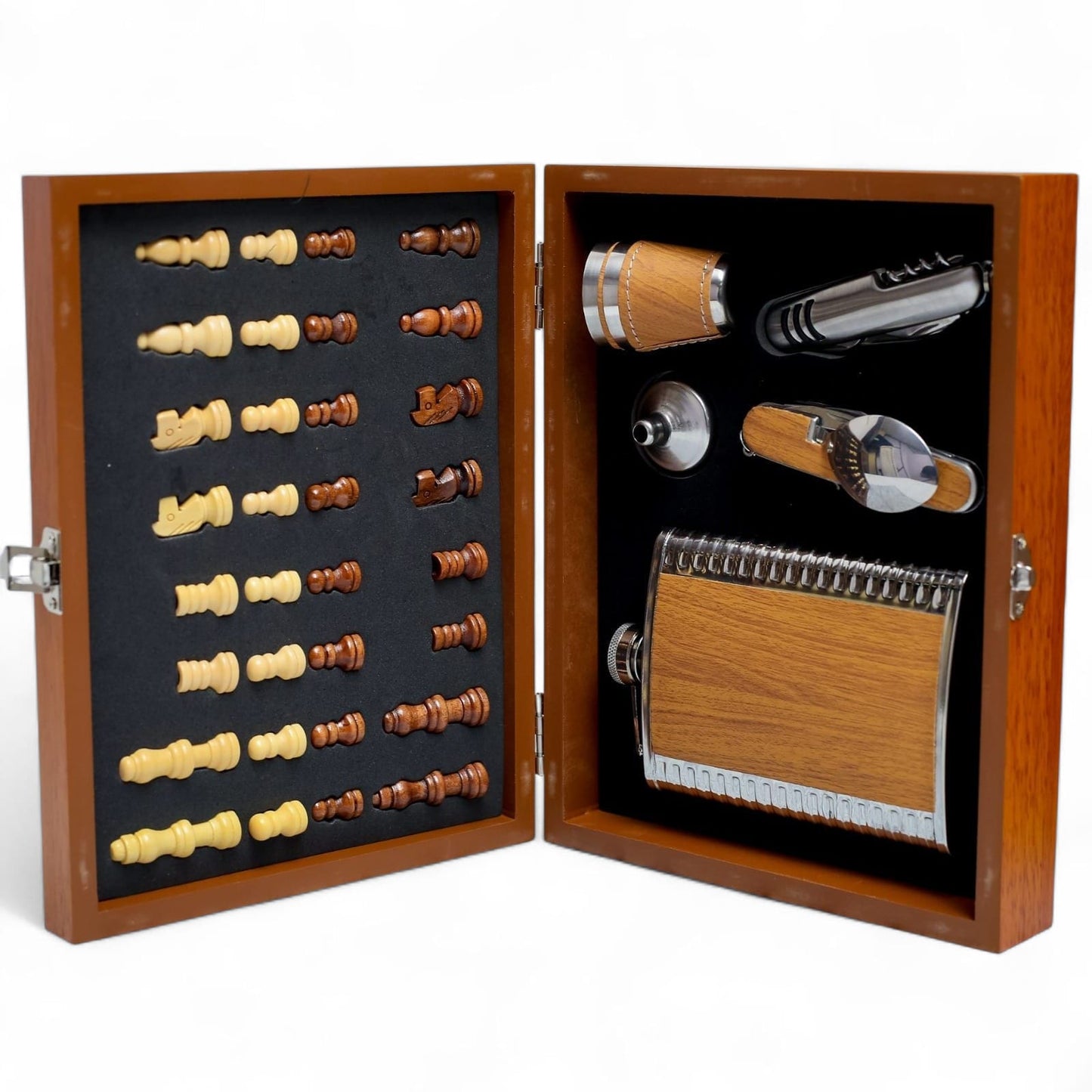 Wooden Chess & Hip Flask Gift Set – Premium Men’s Luxury Gift Box (KES 4,500)