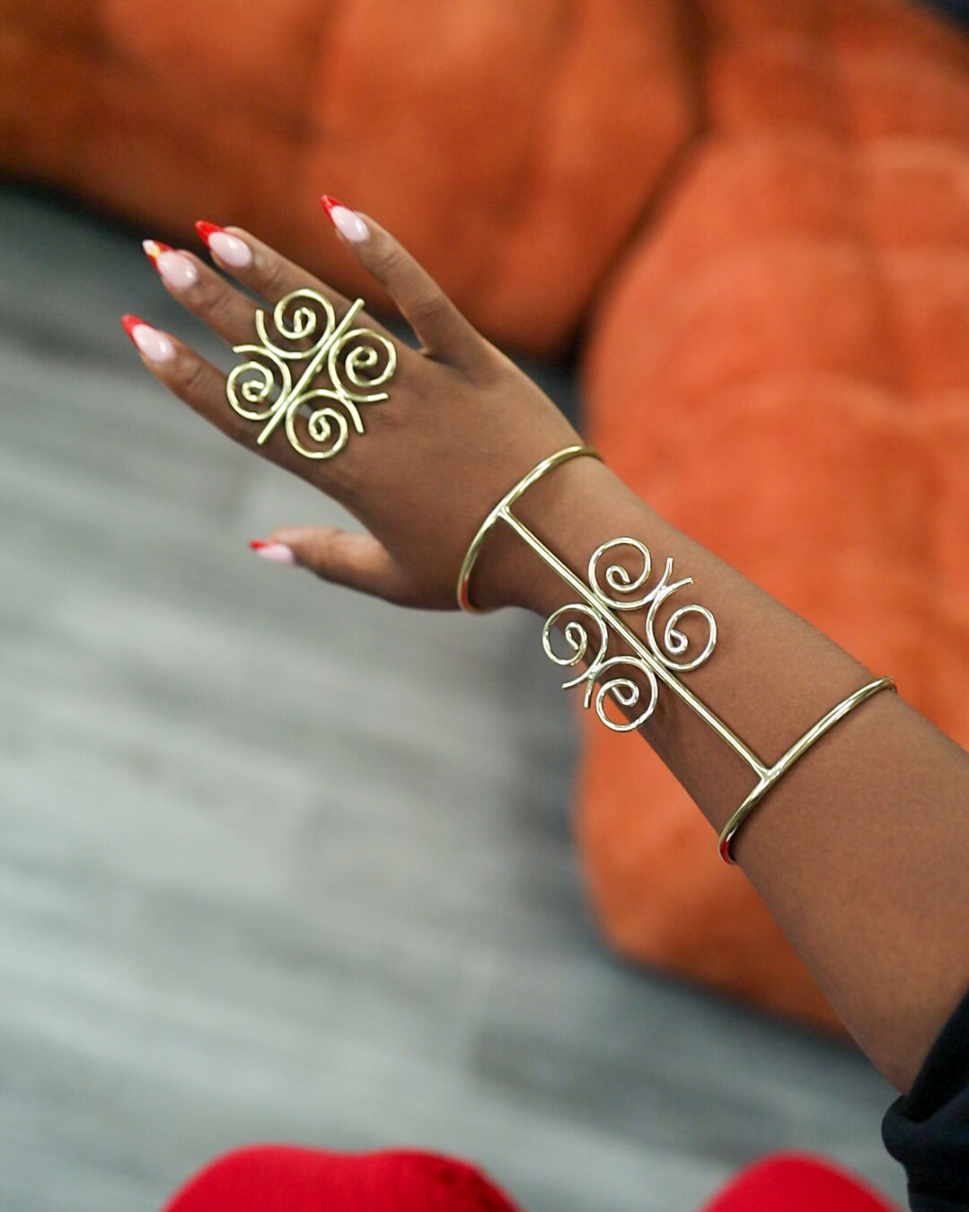 African Swirl Brass Jewellery Set — Cuff Bracelet & Statement Ring | Handcrafted in Kenya