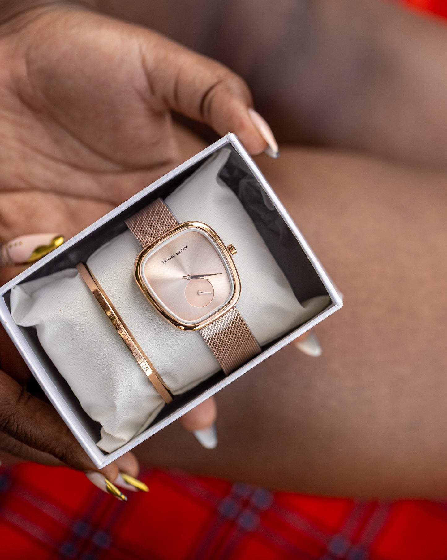 Hannah Martin Rose Gold Square Ladies Watch & Bracelet Set – Elegant Women’s Watch in Nairobi Kenya