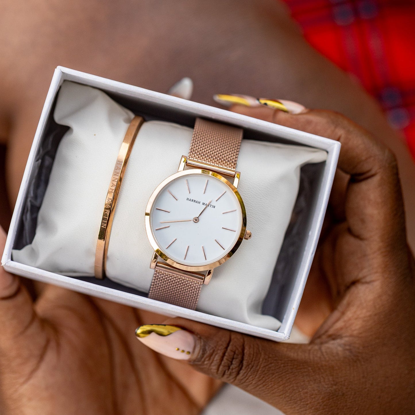ROSE GOLD LADIES WHITE FACE HANNAH MARTIN WATCH.