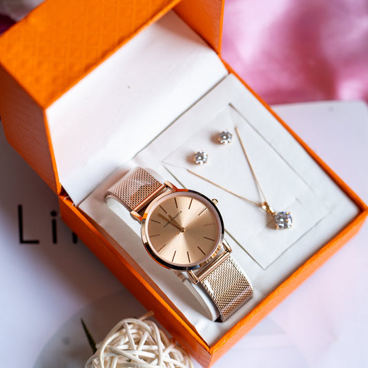 Hannah Martin All-Rose Gold Mesh Watch & Xuping Jewelry Set (Luxury Gift at KES 4,500)