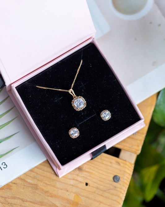 Xupin Crystal Pendant Necklace & Earring Set | Gold Jewellery Gift Set for Women | Free Gift Box & Personalised Card