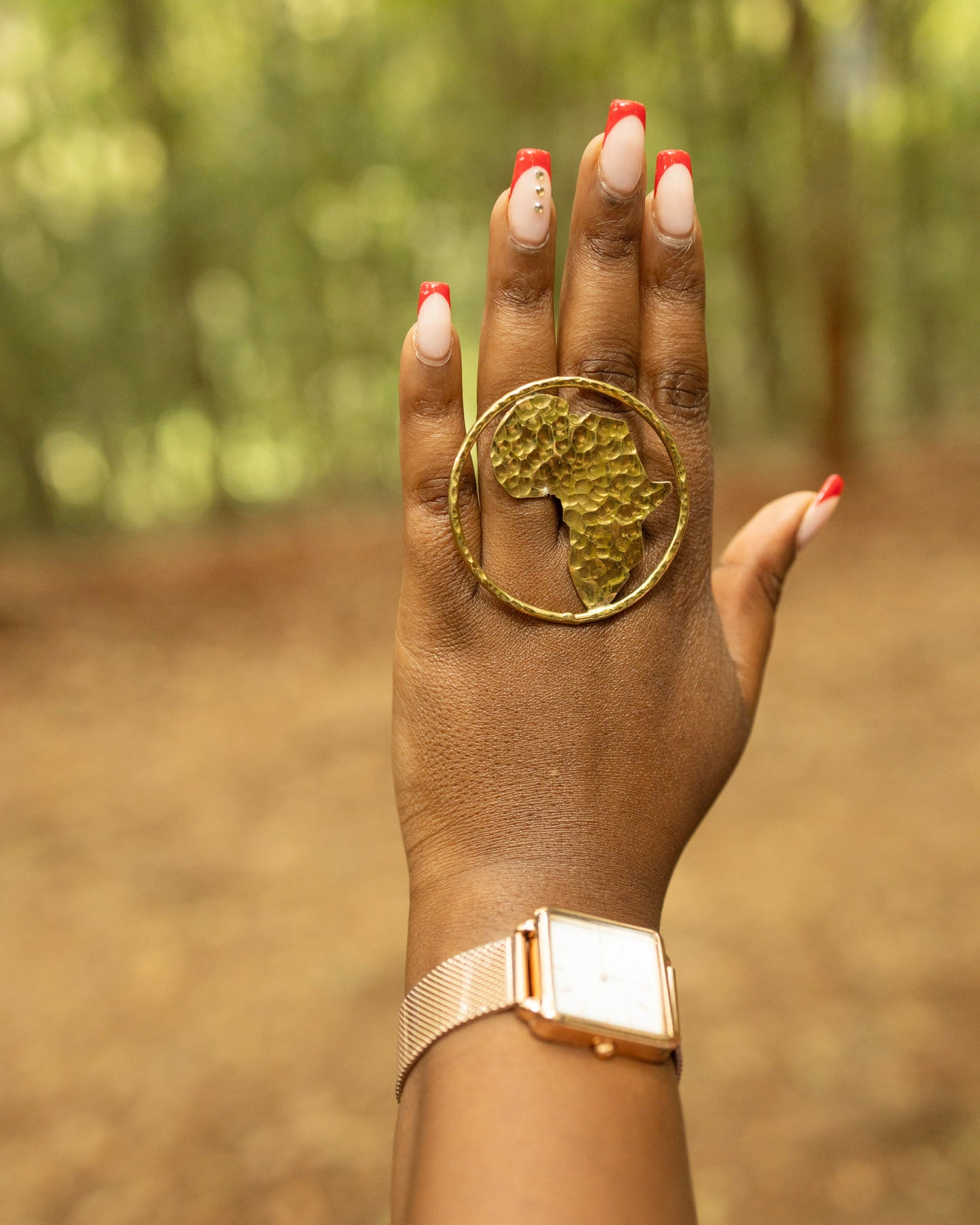 Handcrafted Pure Brass Africa Map Statement Ring  Adjustable Hammered Brass Ring | 100% Kenyan Made | Authentic African Jewelry Nairobi