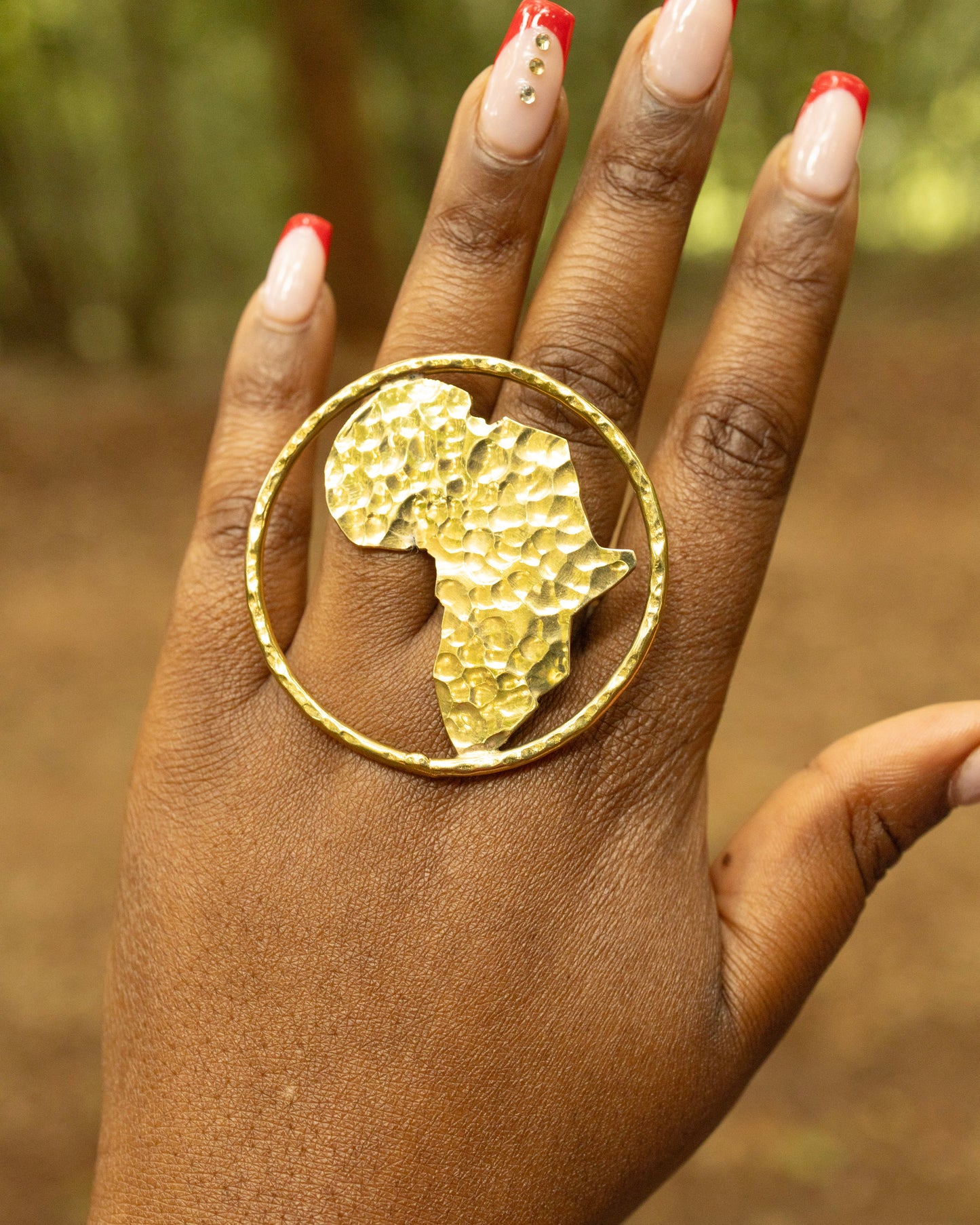 Handcrafted Pure Brass Africa Map Statement Ring  Adjustable Hammered Brass Ring | 100% Kenyan Made | Authentic African Jewelry Nairobi