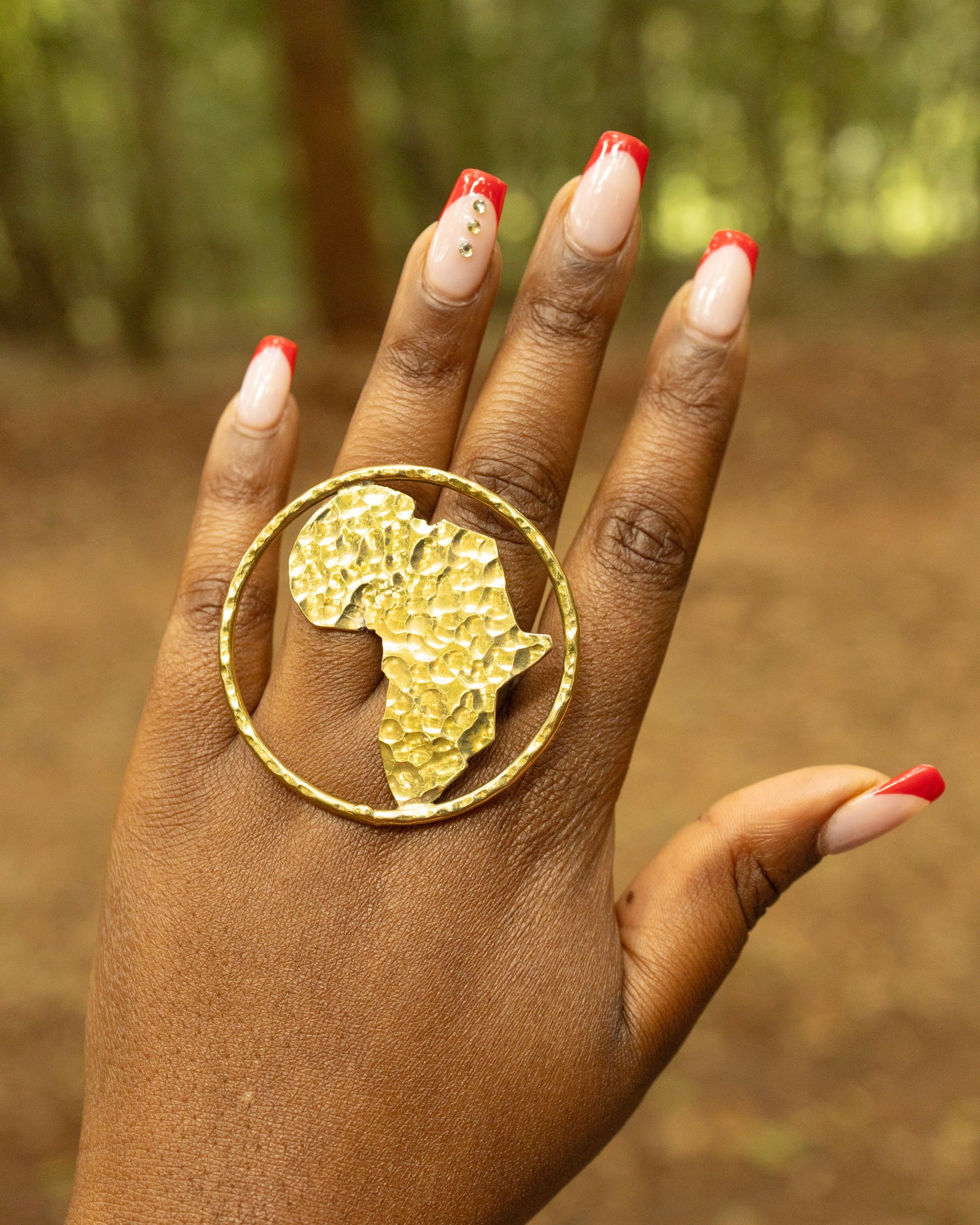 Handcrafted Pure Brass Africa Map Statement Ring  Adjustable Hammered Brass Ring | 100% Kenyan Made | Authentic African Jewelry Nairobi