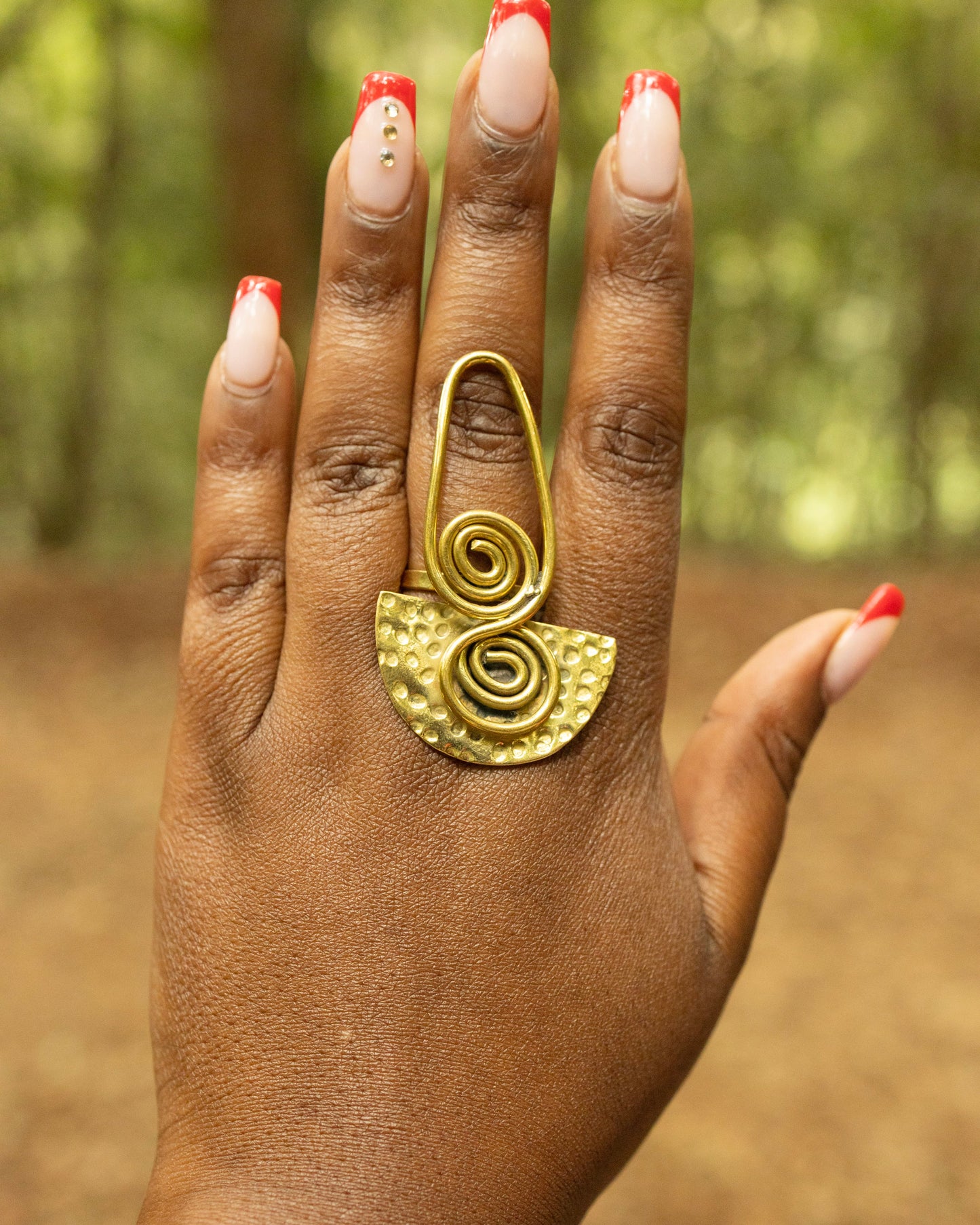 Handcrafted Pure Brass Spiral Half-Moon Statement Ring — Adjustable Double Swirl Hammered Ring | 100% Kenyan Made | Authentic African Jewellery Nairobi