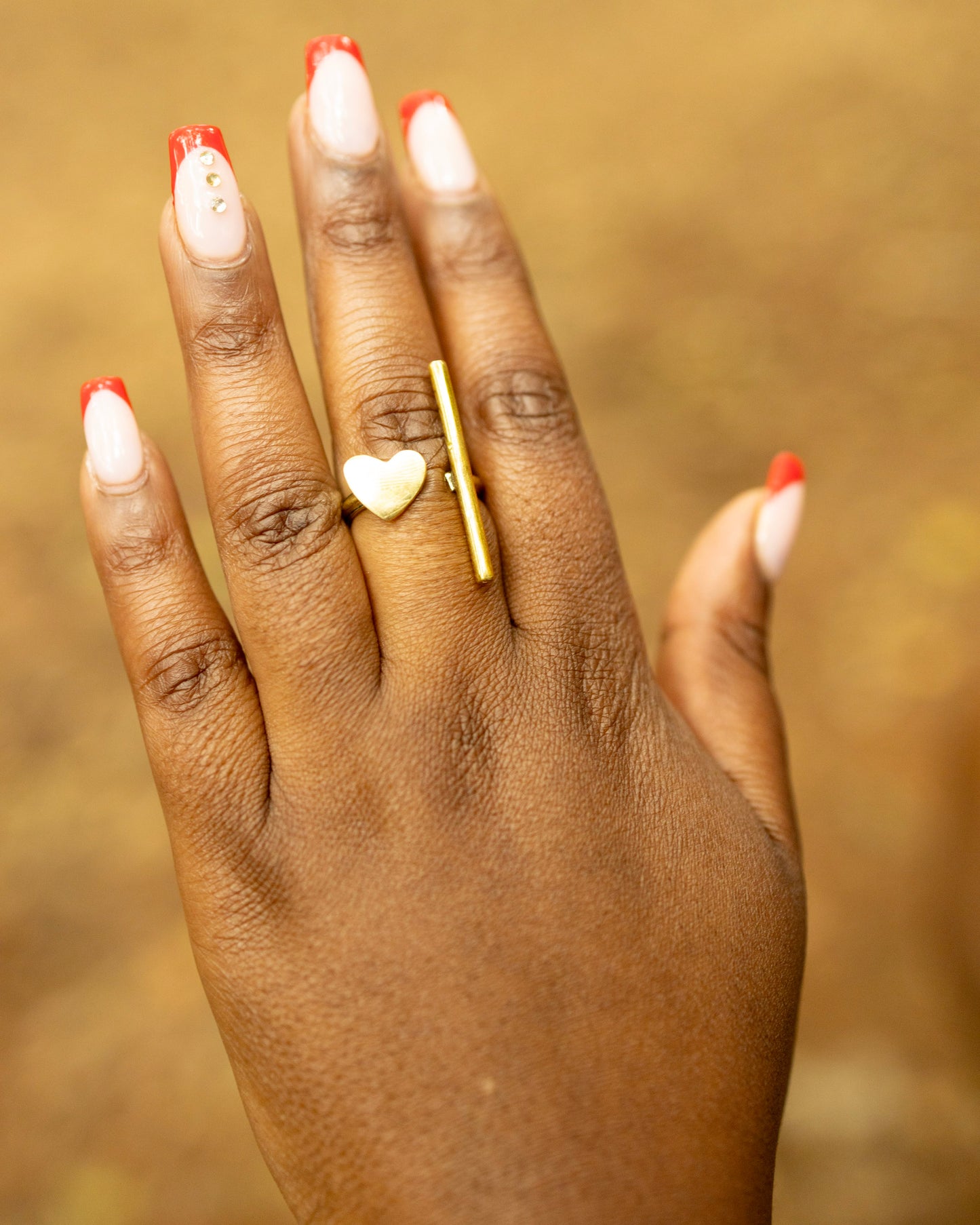 Nairobi Heart & Bar Brass Ring — Adjustable Dainty Statement Ring | Handcrafted in Kenya