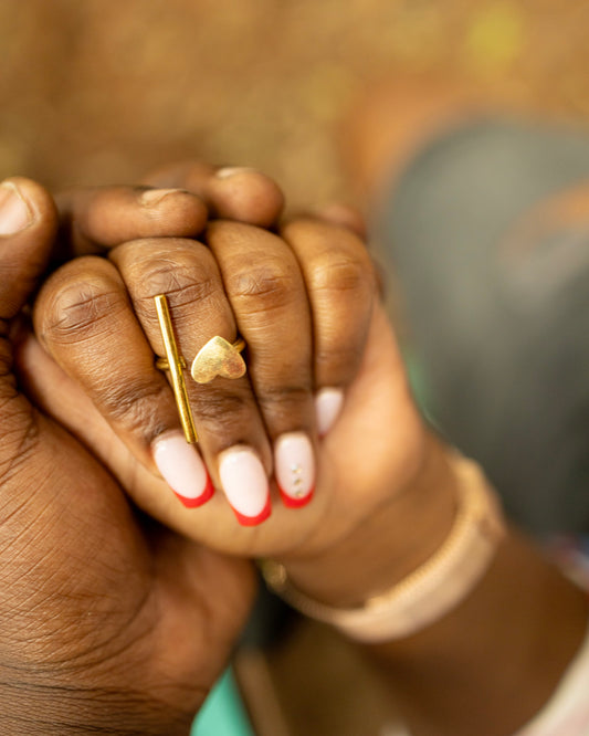 Nairobi Heart & Bar Brass Ring — Adjustable Dainty Statement Ring | Handcrafted in Kenya