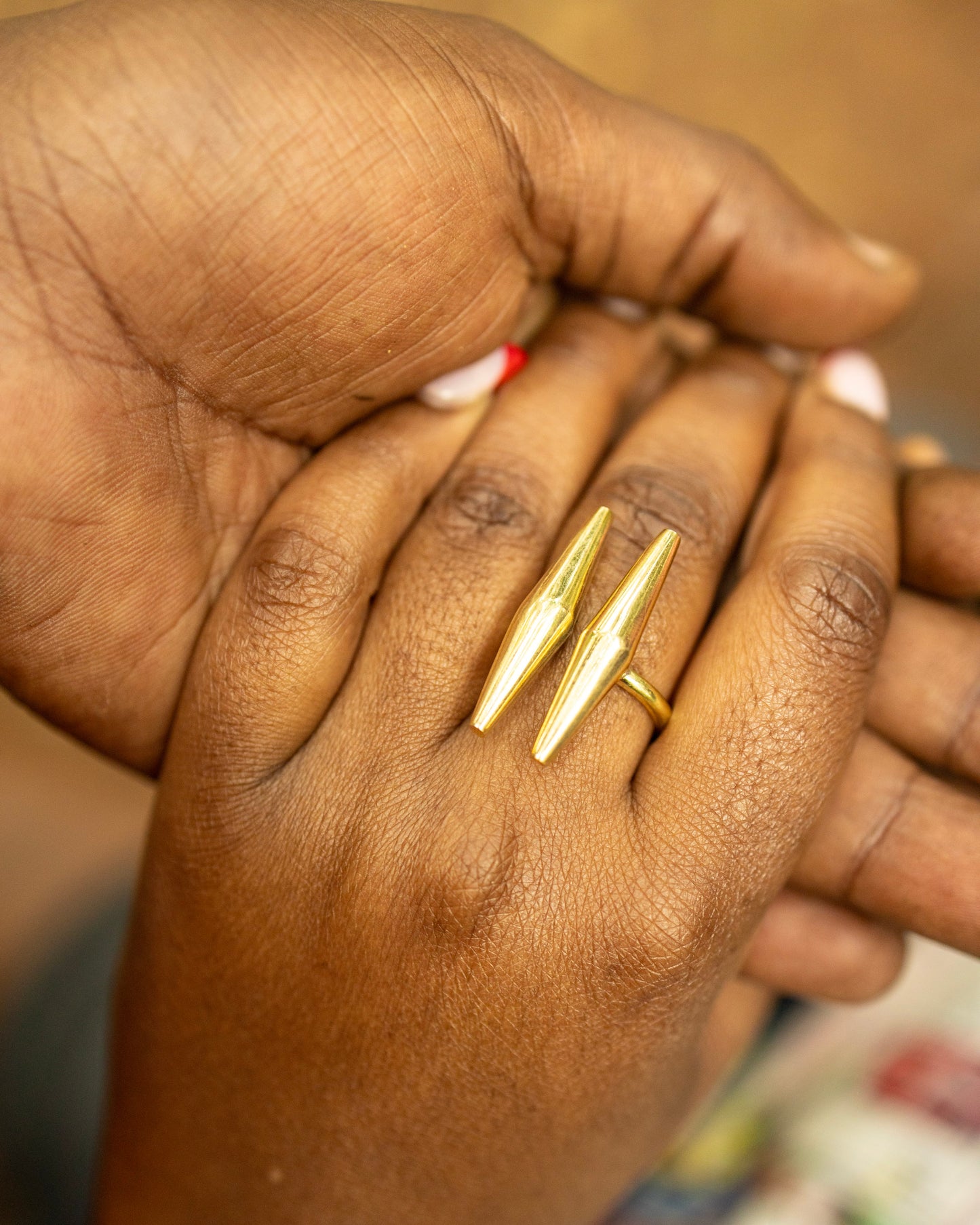 Nairobi Double Spike Brass Ring — Adjustable Bold Statement Ring | Handcrafted in Kenya