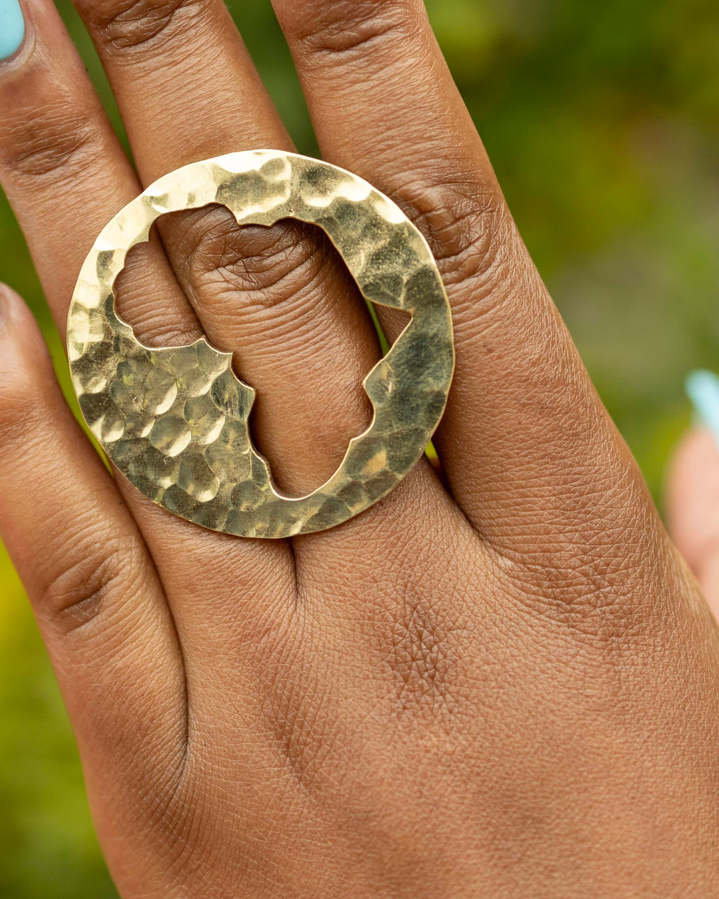 Handcrafted Pure Brass Africa Map Ring — Large Hammered Circle Statement Ring | 100% Kenyan Made | Authentic African Jewellery Nairobi