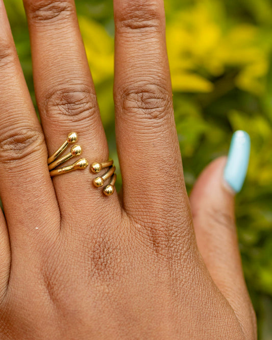 Nairobi Wild Stems Brass Ring — Adjustable Botanical Statement Ring | Handcrafted in Kenya