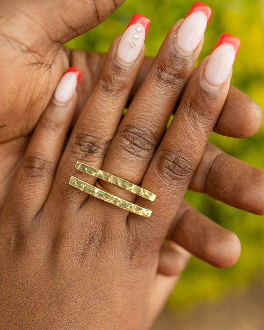 Nairobi Double Bar Brass Ring — Adjustable Hammered Statement Ring | Handcrafted in Kenya
