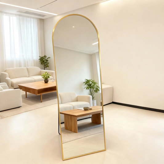 Arch Full-Length Floor Mirror – 50cm × 160cm | Gold & Black Frame