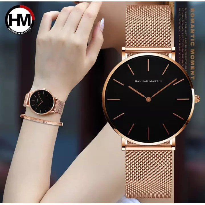 Hannah Martin Ladies Rose Gold Watch & Bracelet Gift Set – Black Dial (KES 3,800)