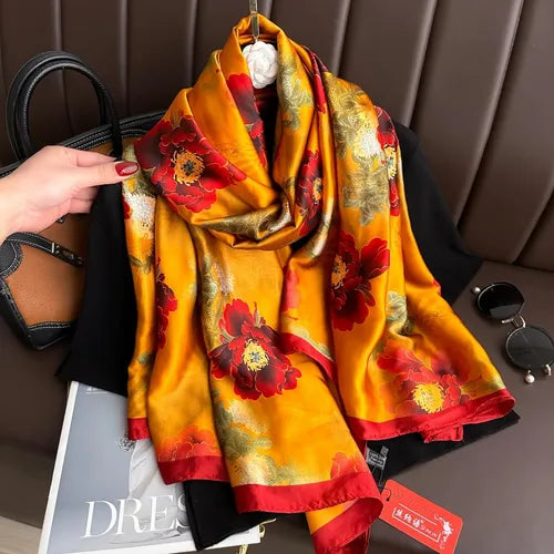 Luxury Silk Satin Scarf Collection – Elegant Patterned Headscarf &amp; Neck Shawl for Women