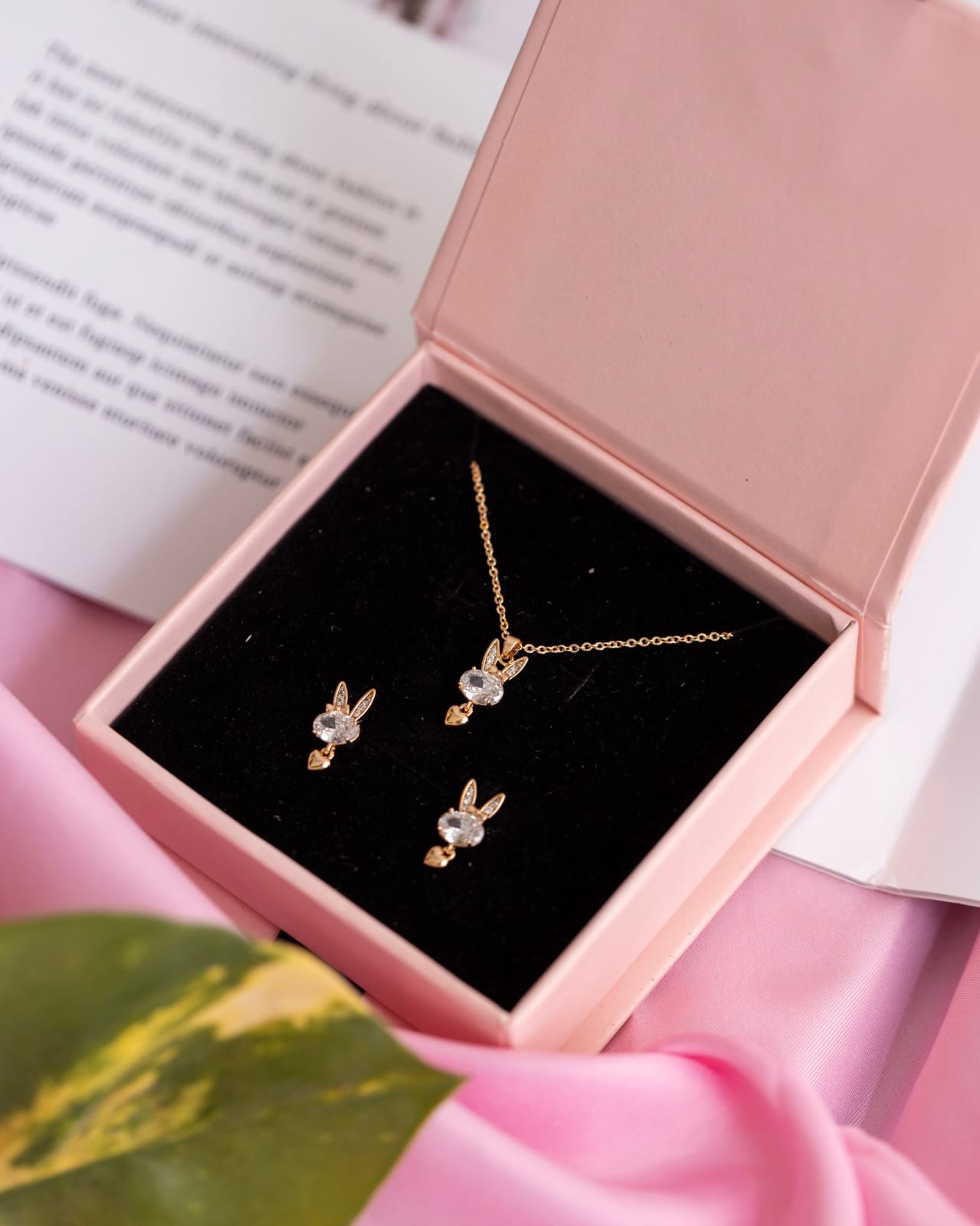 Xupin Rose Gold Bunny Jewellery Set for Women — Crystal Necklace & Earrings | Gift Box Included | Valentines Gift Shop Nairobi