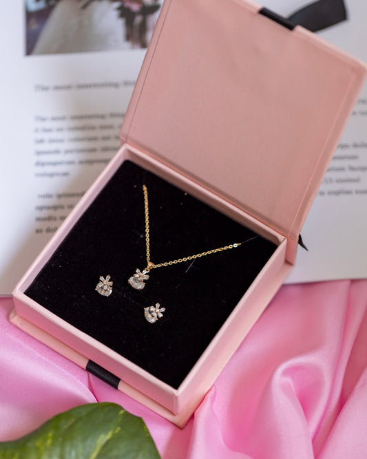 Xupin Rose Gold Flower Bouquet Jewellery Set for Women — Crystal Necklace & Earrings | Gift Box Included | Valentines Gift Shop Nairobi