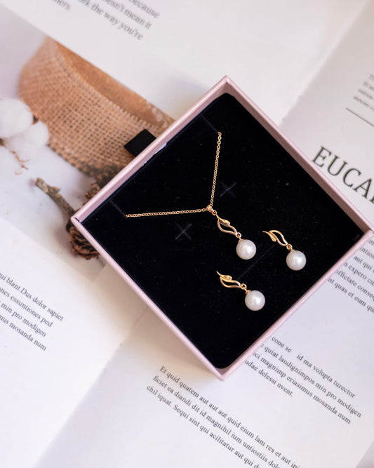 Xupin Rose Gold Pearl-Style Drop Jewellery Set for Women — Elegant Necklace & Earrings | Gift Box Included | Valentines Gift Shop Nairobi