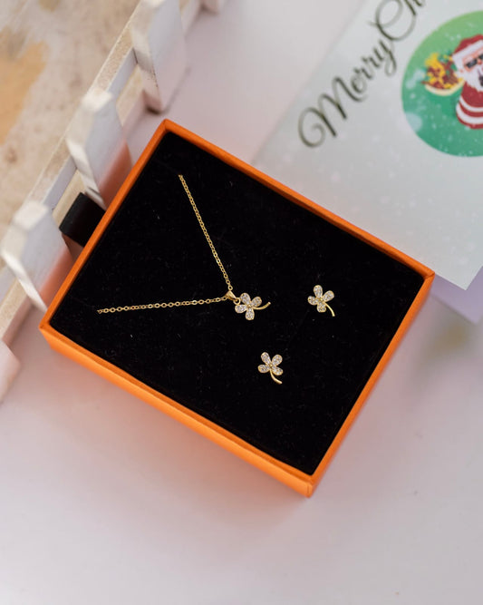 Xupin Rose Gold Lucky Clover Jewellery Set for Women — Crystal Necklace & Earrings | Gift Box Included | Valentines Gift Shop Nairobi
