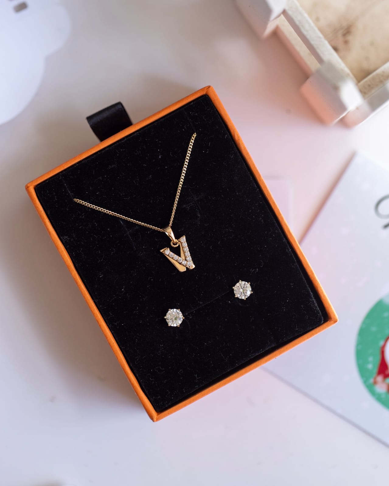 Personalised Initial Letter Necklace & Earring Set | Rose Gold A-Z Pendant | Ladies Jewellery Gift | Free Gift Box & Card | Nairobi Same Day Delivery