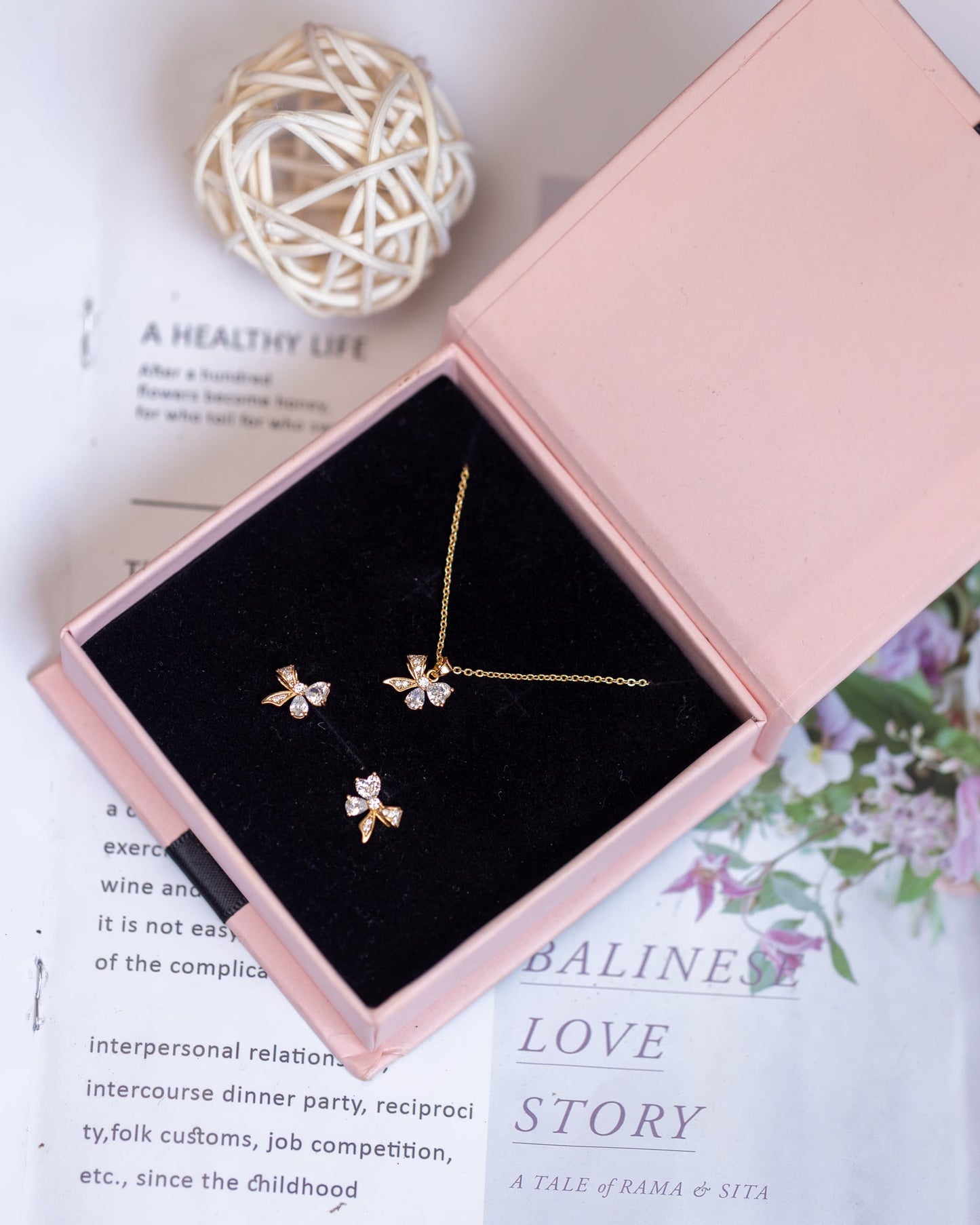 Xupin Rose Gold Butterfly Jewelry Set – Dainty Crystal Pendant Necklace & Stud Earrings