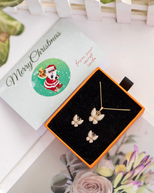 Rose Gold Crystal Butterfly Jewellery Set for Women — Necklace & Earrings | Gift Box Included | Valentines Gift Shop Nairobi