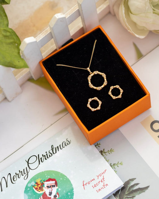 Xupin Rose Gold Bamboo Circle Jewellery Set for Women — Crystal Necklace & Stud Earrings | Gift Box Included | Valentines Gift Shop Nairobi