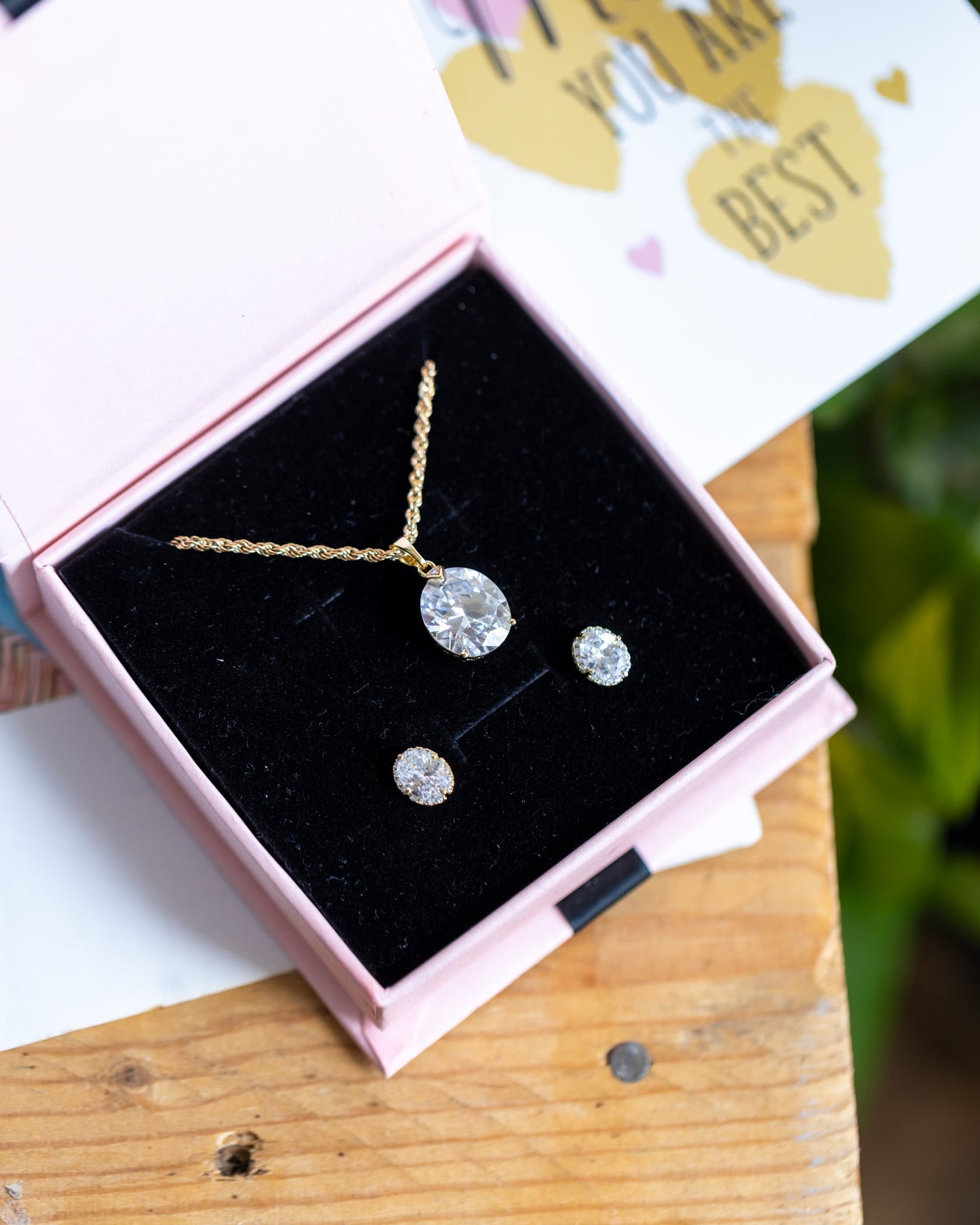 Xupin Solitaire Crystal Jewellery Set — Gold Rope Chain Necklace & Earrings | Hypoallergenic & Tarnish-Free