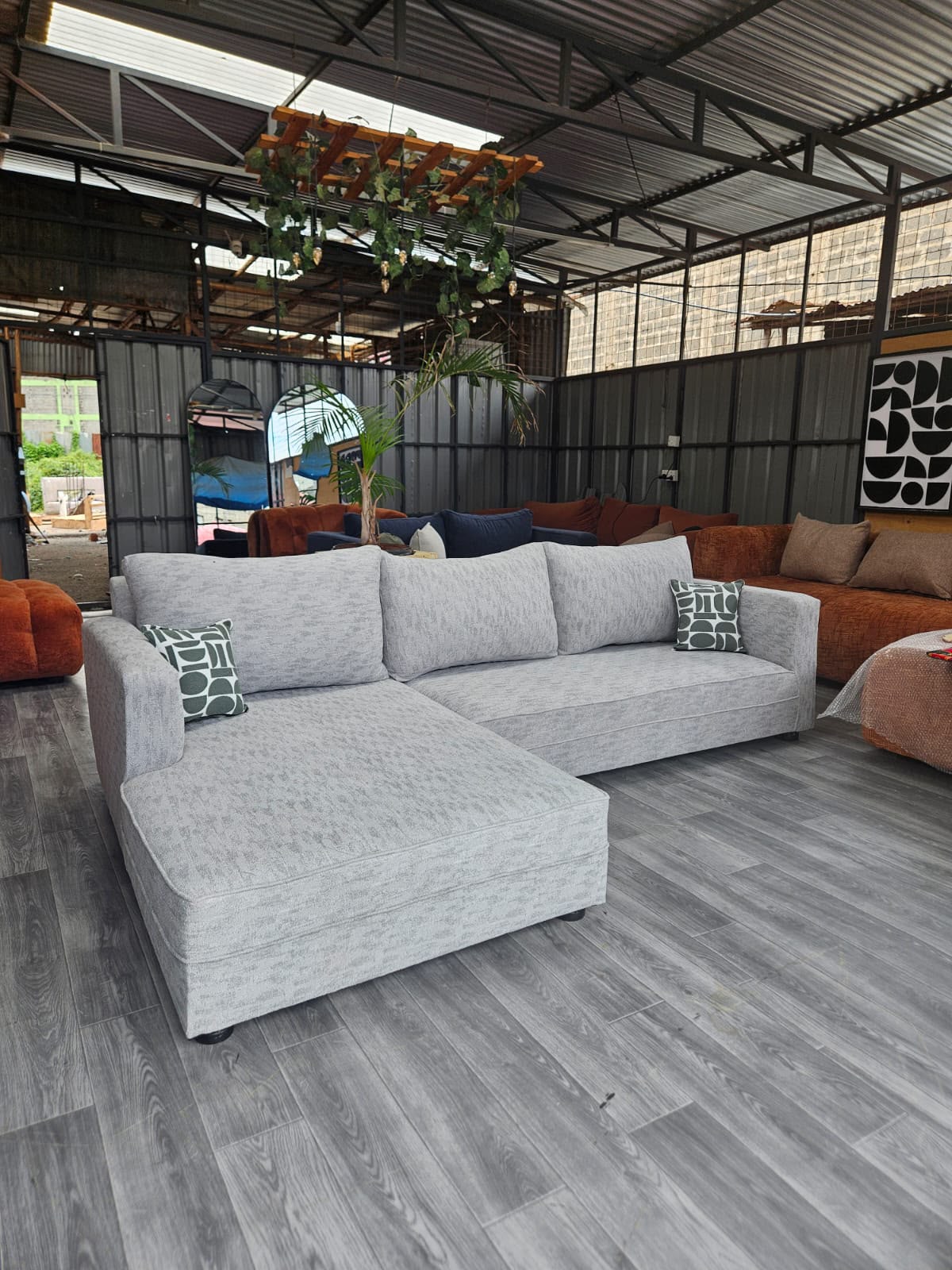 6-Seater L-Shaped Sectional Sofa – Light Grey
