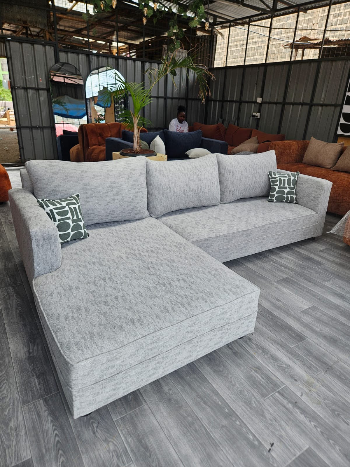 6-Seater L-Shaped Sectional Sofa – Light Grey