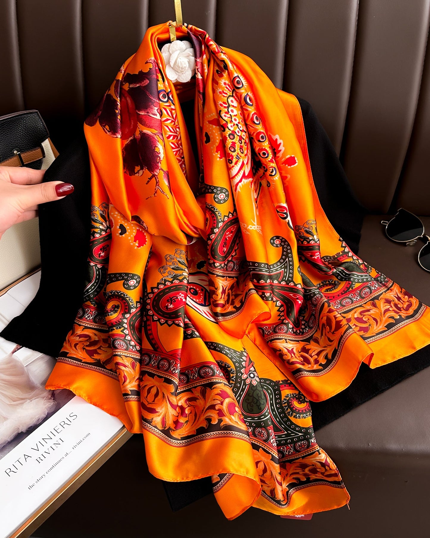 Luxury Silk Satin Scarf Collection – Elegant Patterned Headscarf &amp; Neck Shawl for Women