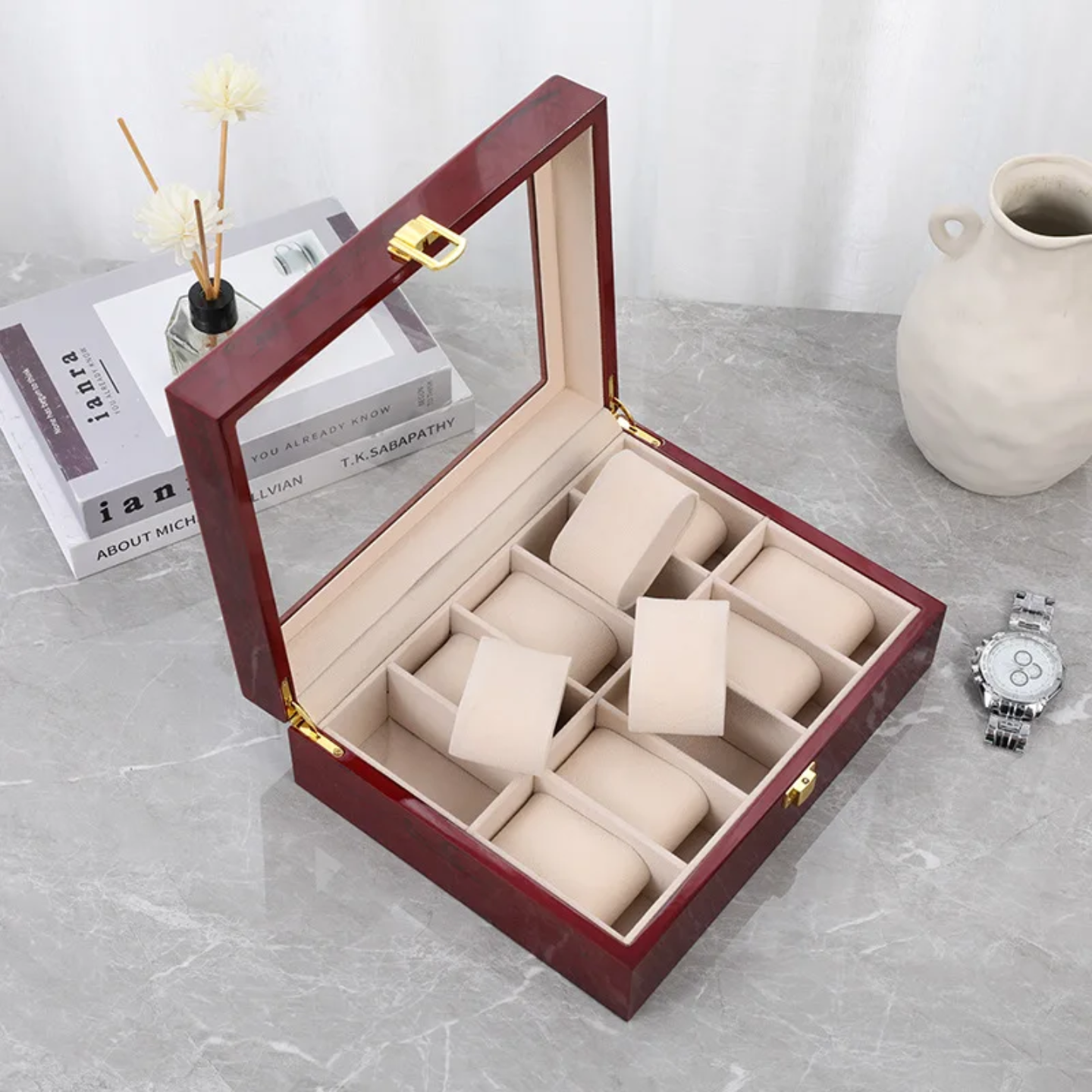 Premium Wooden 10-Slot Watch Organizer Box – Luxury Watch Display Case in Kenya