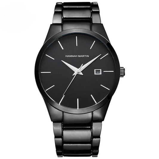 Hannah Martin Men’s Black Stainless Steel Watch with Date Display