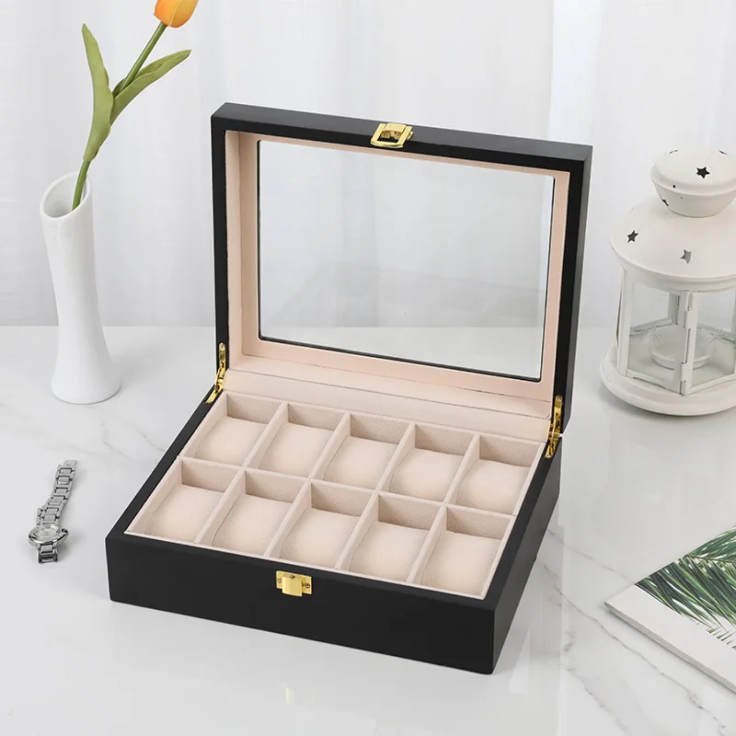 Premium Wooden 10-Slot Watch Organizer Box – Luxury Watch Display Case in Kenya