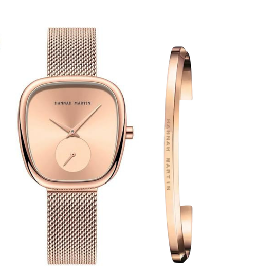 Hannah Martin Rose Gold Square Ladies Watch & Bracelet Set – Elegant Women’s Watch in Nairobi Kenya