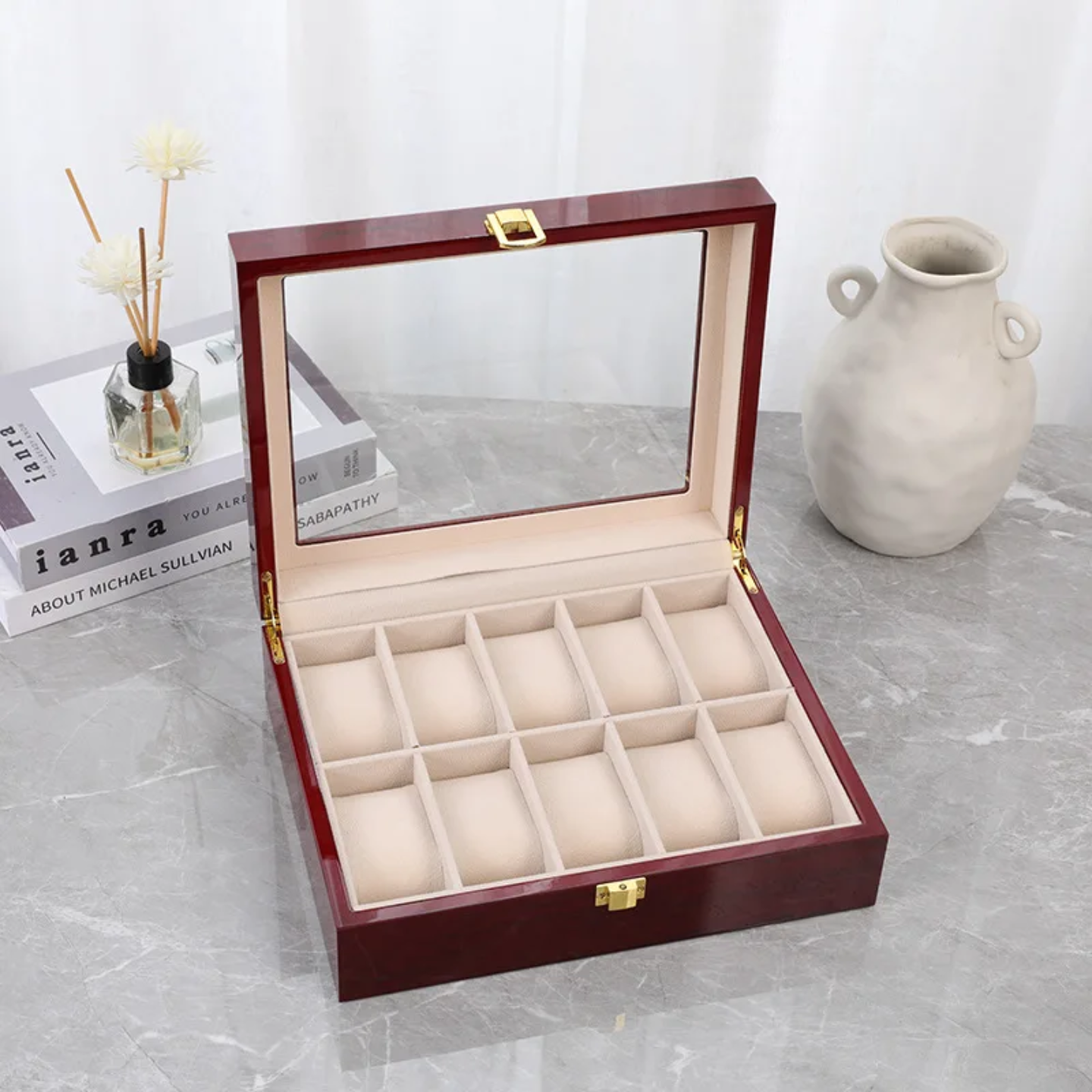 Premium Wooden 10-Slot Watch Organizer Box – Luxury Watch Display Case in Kenya