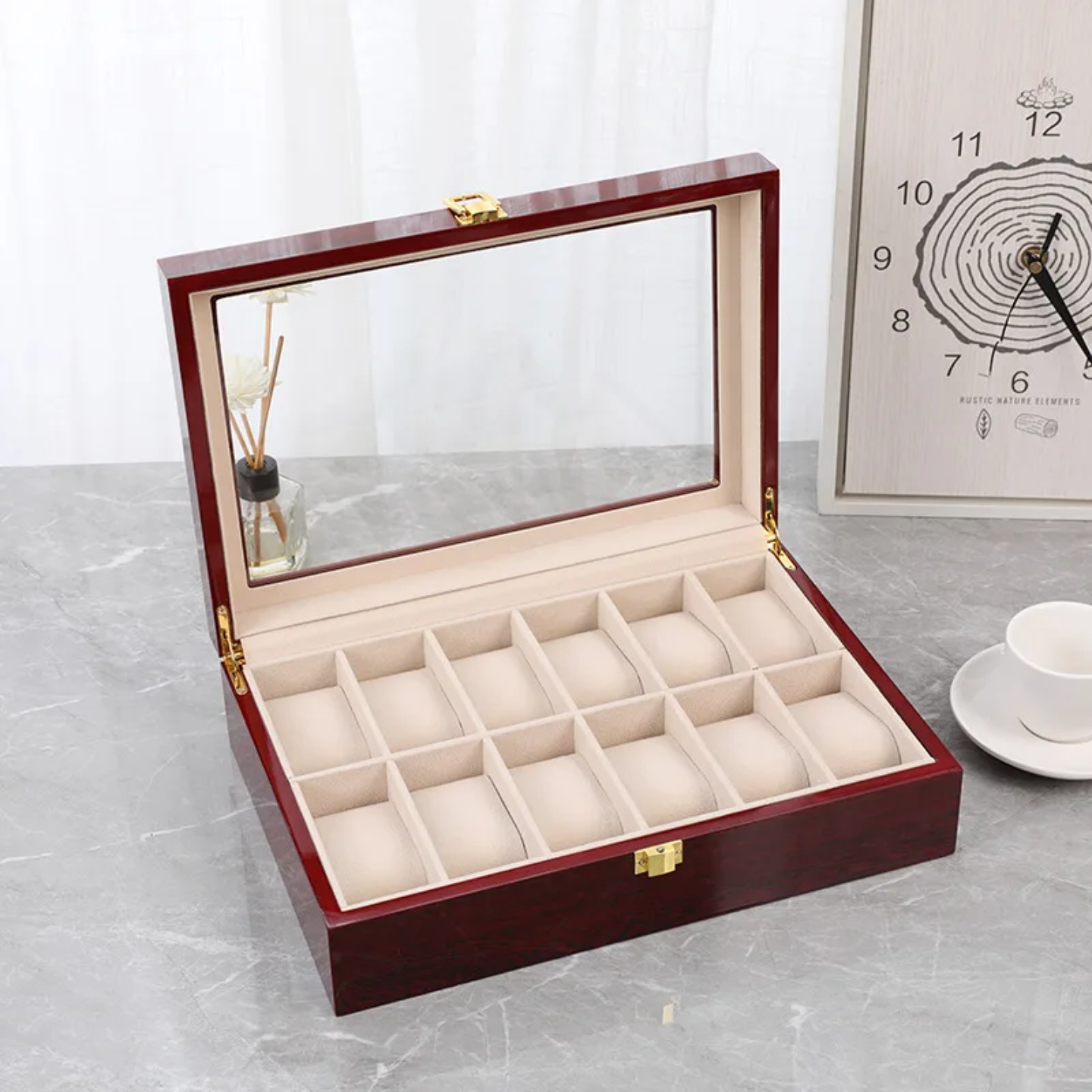Premium Wooden 12-Slot Watch Organizer Box – Luxury Watch Display Case in Kenya
