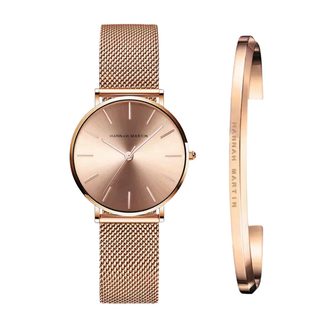 Hannah Martin Rose Gold Women’s Watch & Bracelet Gift Set | Elegant Mesh Strap Watch – KES 3,800
