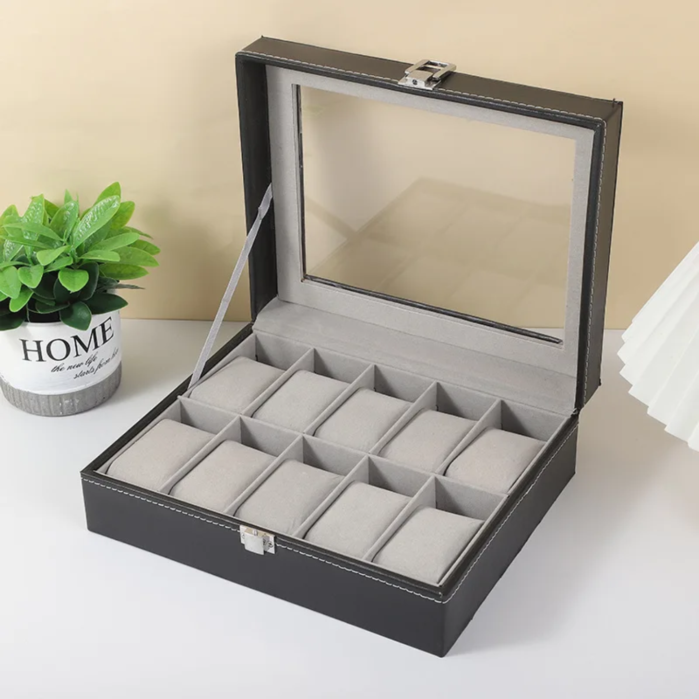 Genuine Leather 10-Slot Watch Organizer Box with Lock – Luxury Watch Storage Case in Kenya