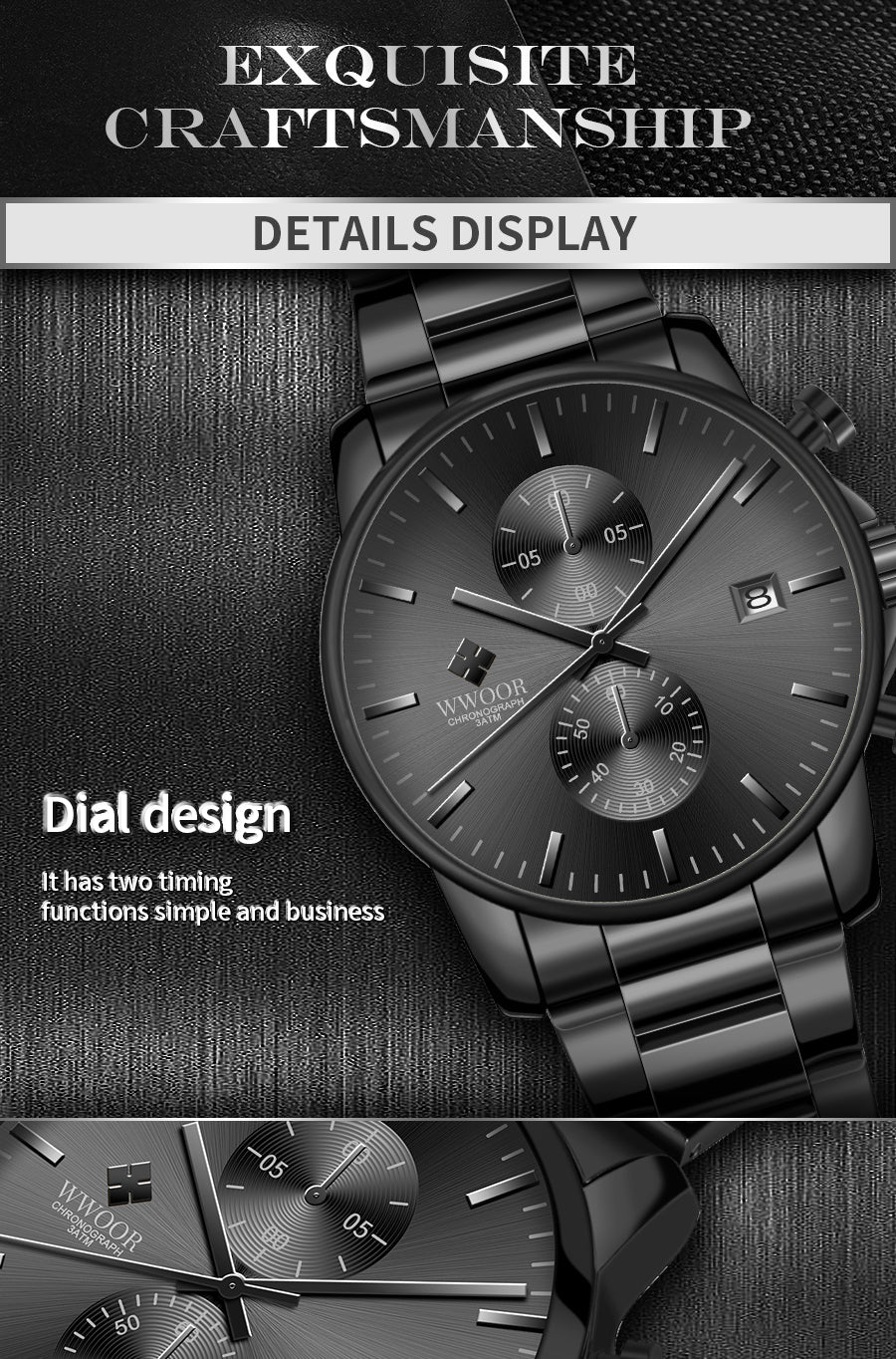 WWoor 8844 Chronograph – Black Steel Executive Edition