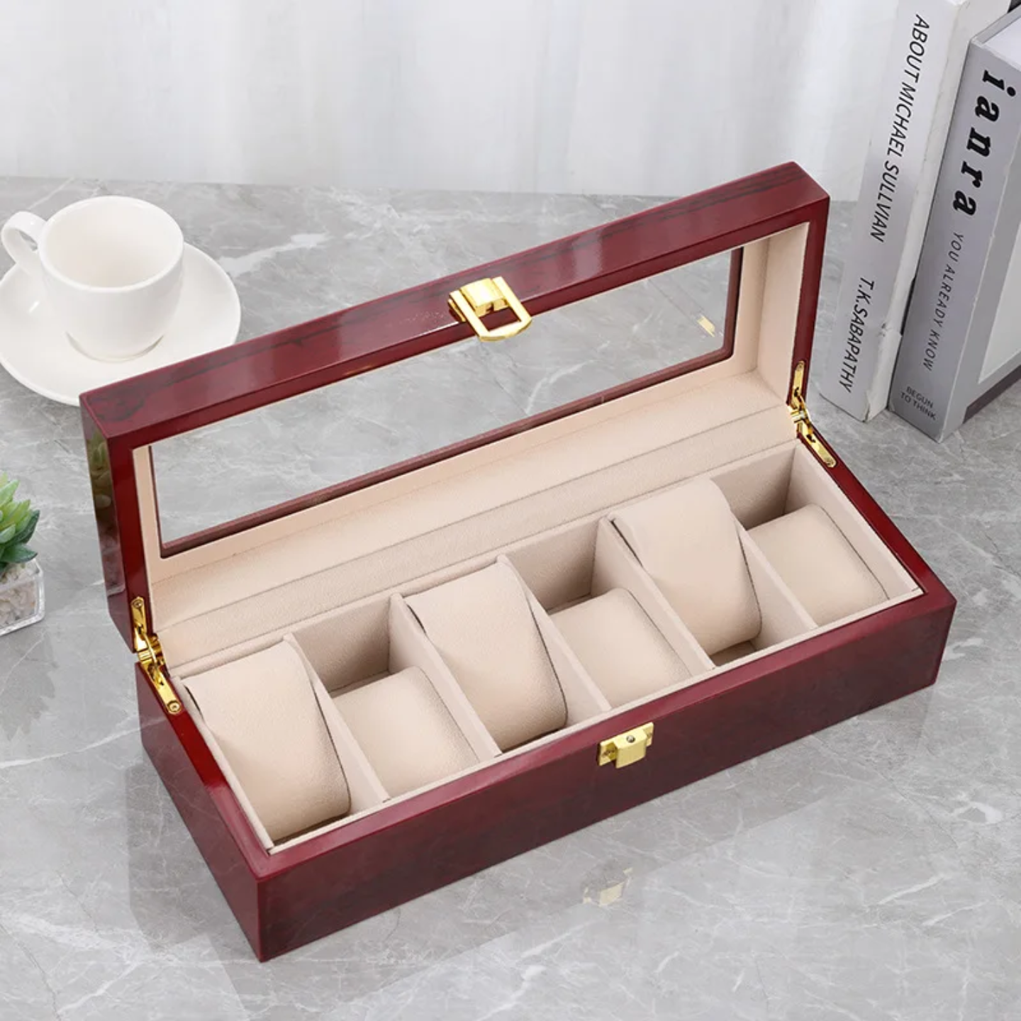 Premium Wooden 6-Slot Watch Organizer Box – Luxury Watch Display Case in Kenya