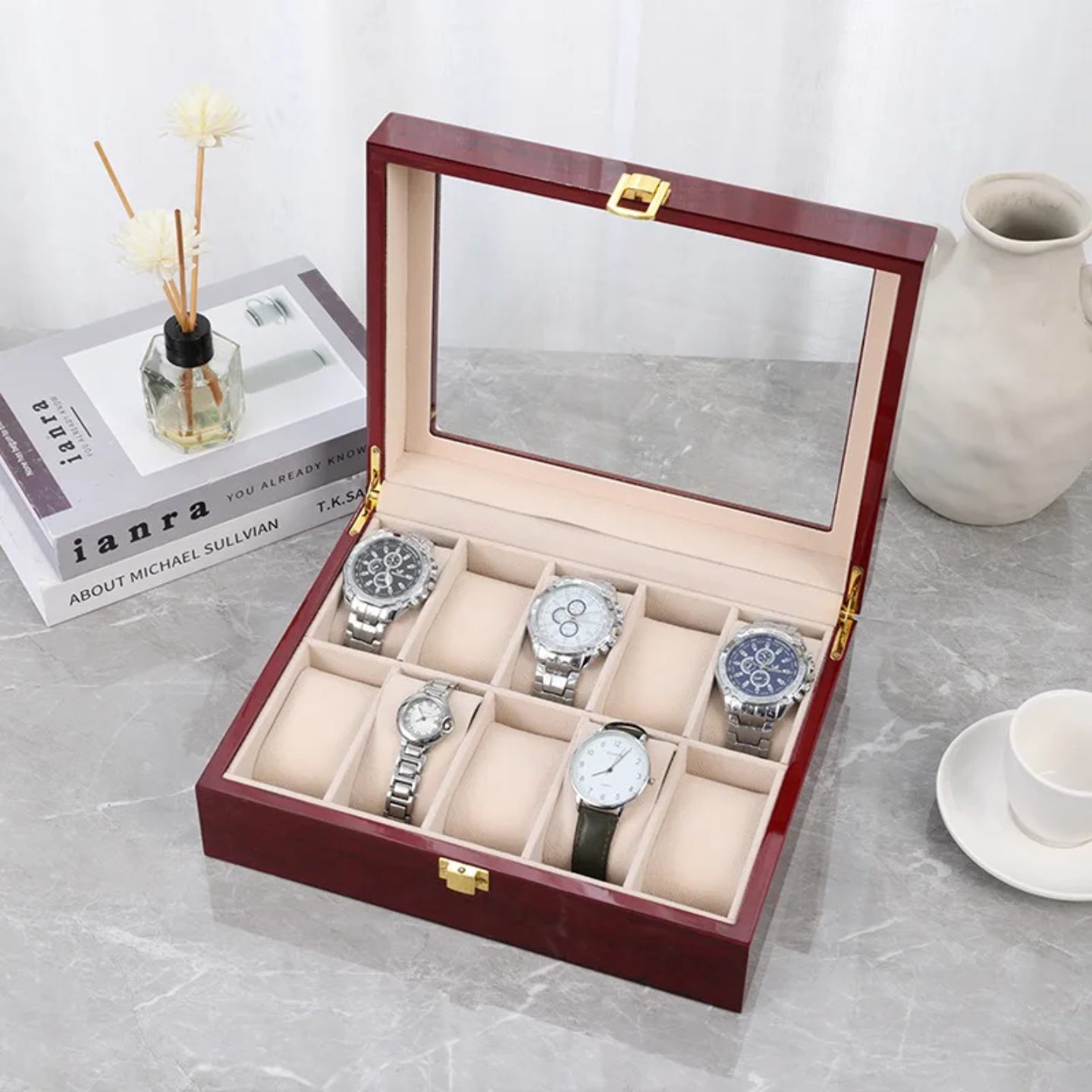 Premium Wooden 10-Slot Watch Organizer Box – Luxury Watch Display Case in Kenya